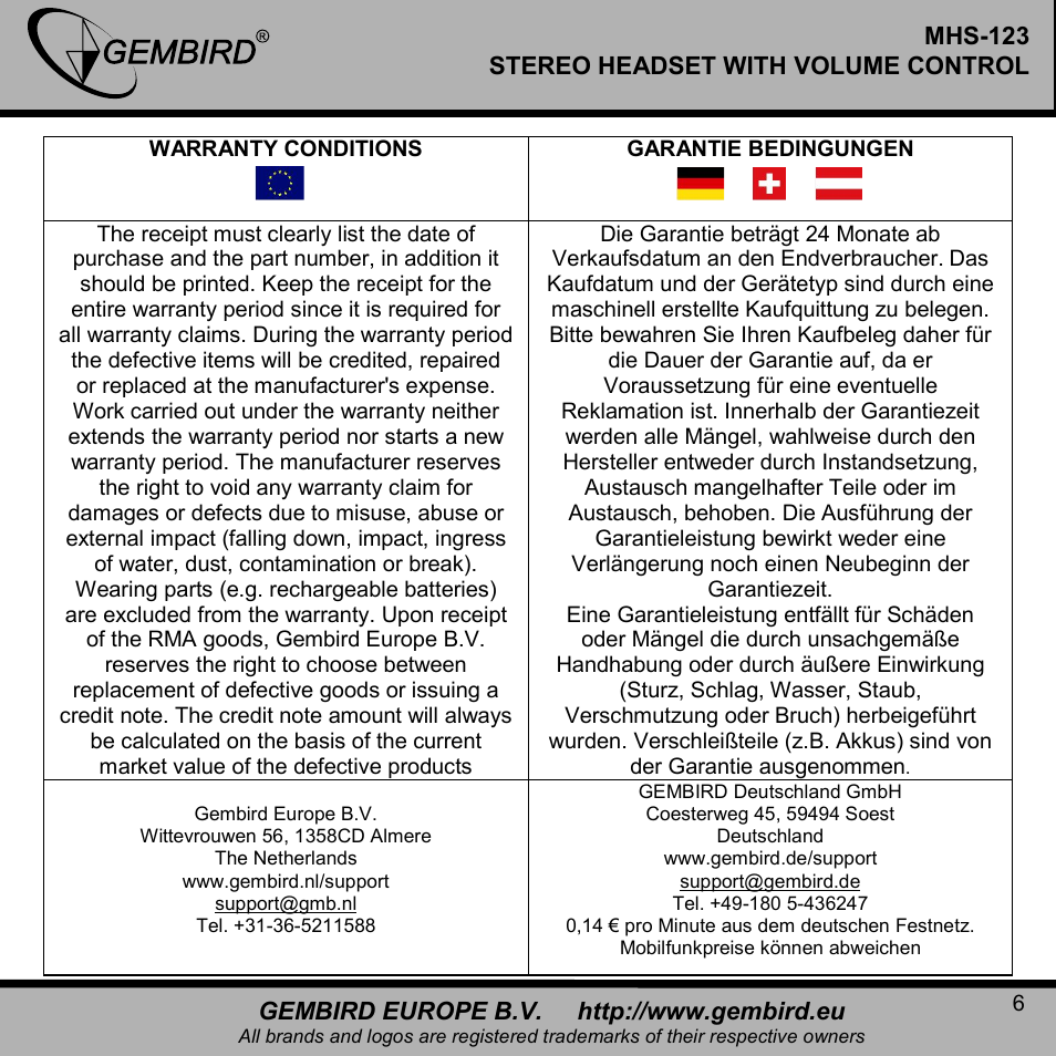 Gembird MHS-123 User Manual | Page 6 / 8