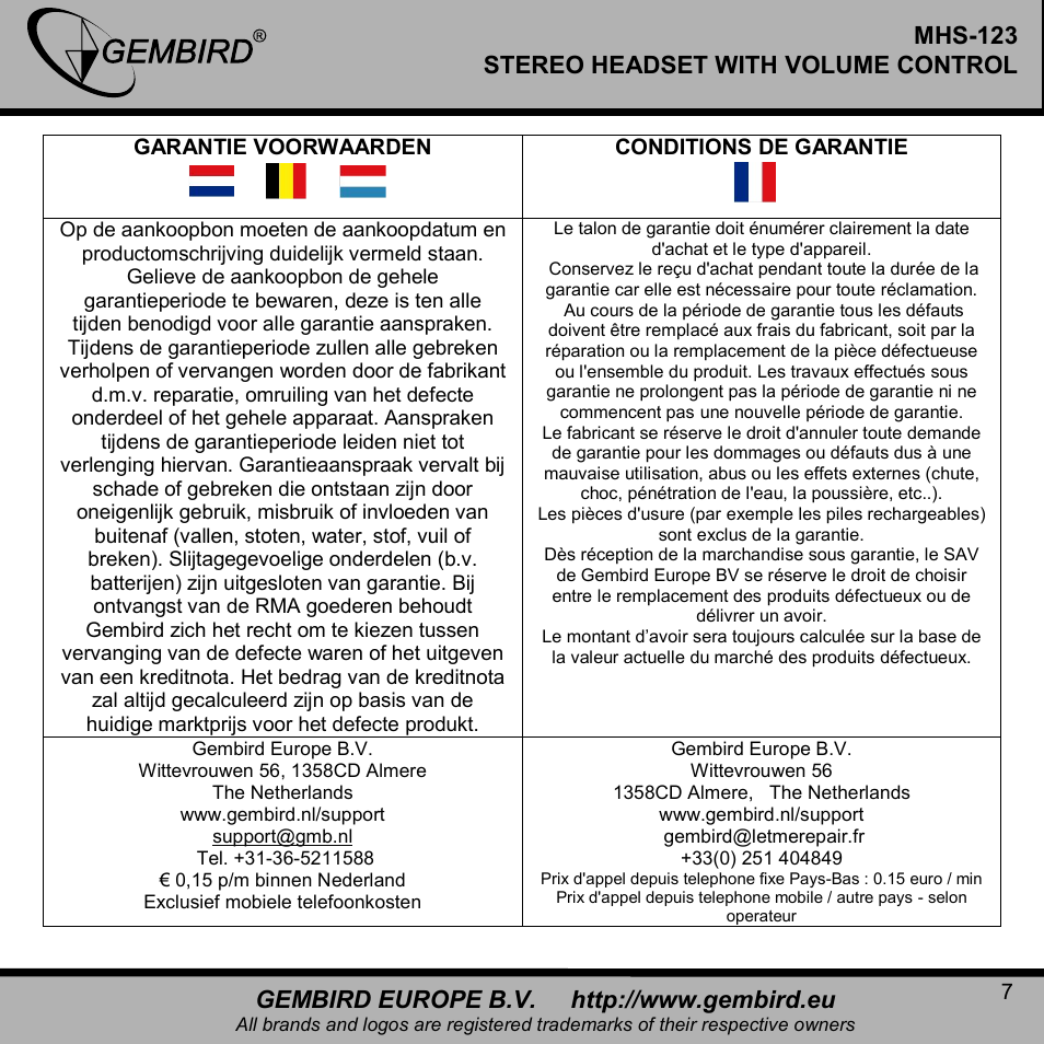Mhs-123 stereo headset with volume control | Gembird MHS-123 User Manual | Page 7 / 8