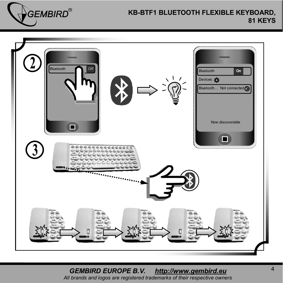 Kb-btf1 bluetooth flexible keyboard, 81 keys | Gembird KB-BTF1 User Manual | Page 4 / 11