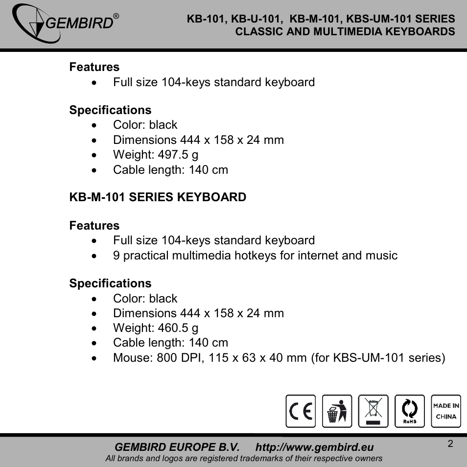 Gembird KBS-UM-101 User Manual | Page 2 / 12
