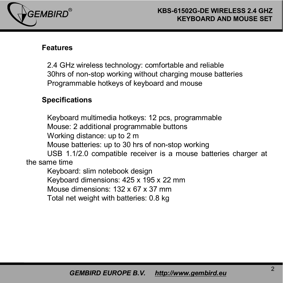 Gembird KBS-61502G-DE User Manual | Page 2 / 12
