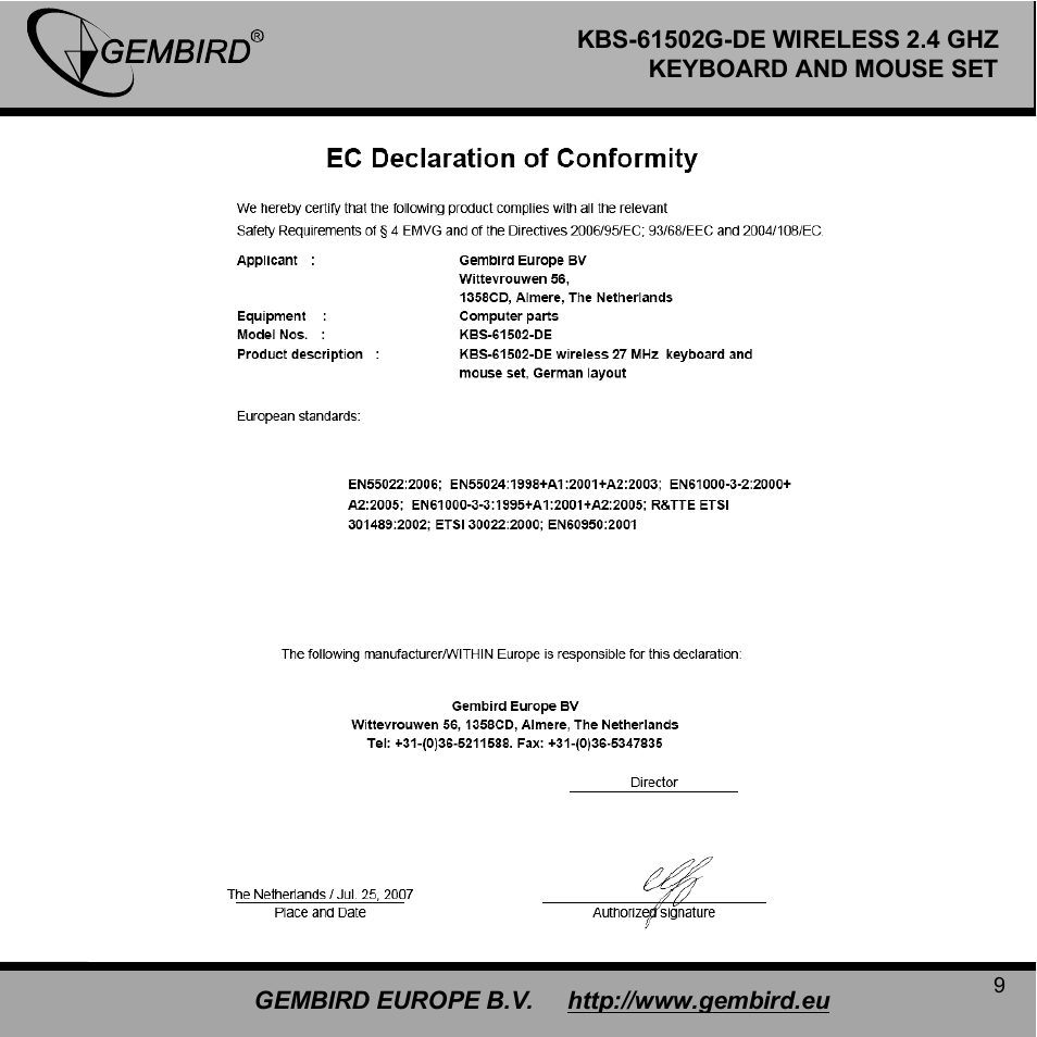 Gembird KBS-61502G-DE User Manual | Page 9 / 12
