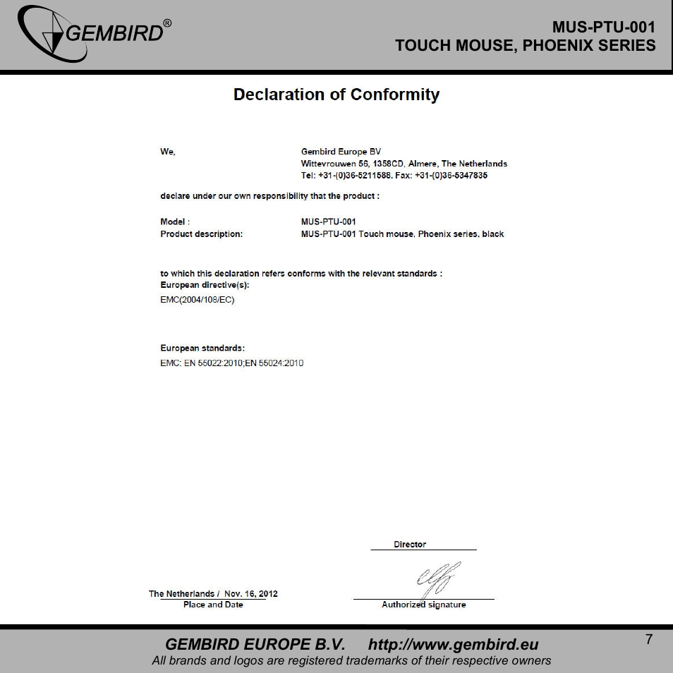 Gembird MUS-PTU-001 User Manual | Page 7 / 12