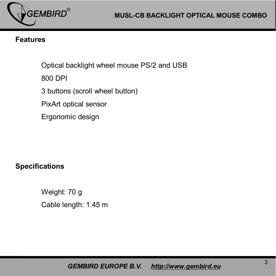 Gembird MUSL-CB User Manual | Page 3 / 12