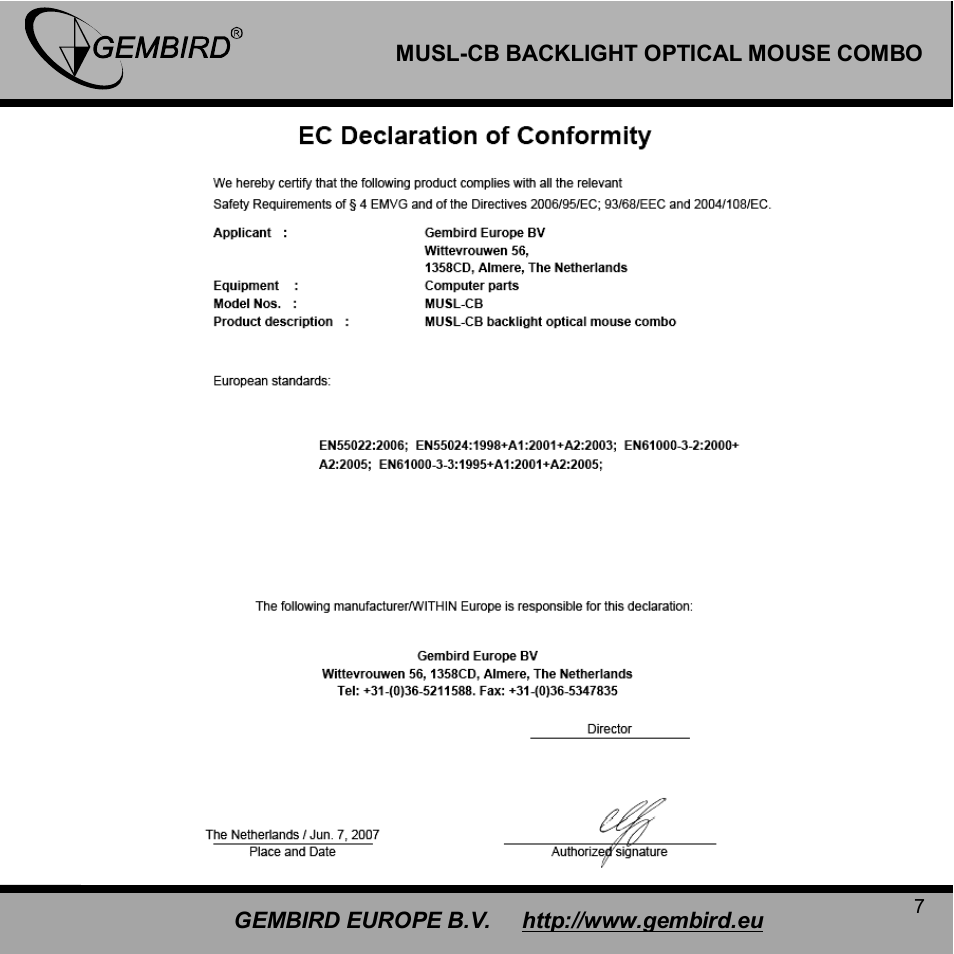 Gembird MUSL-CB User Manual | Page 7 / 12