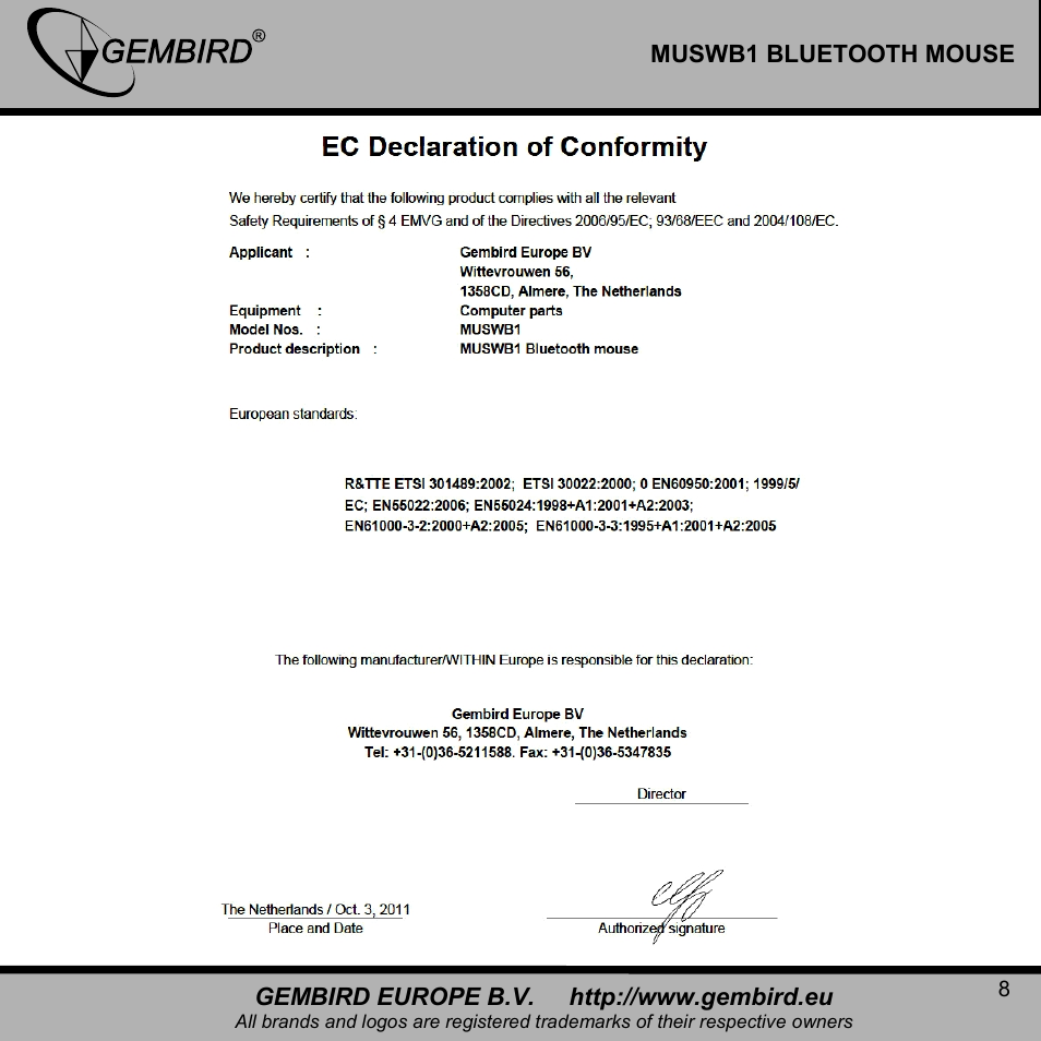 Gembird MUSWB2 User Manual | Page 8 / 12