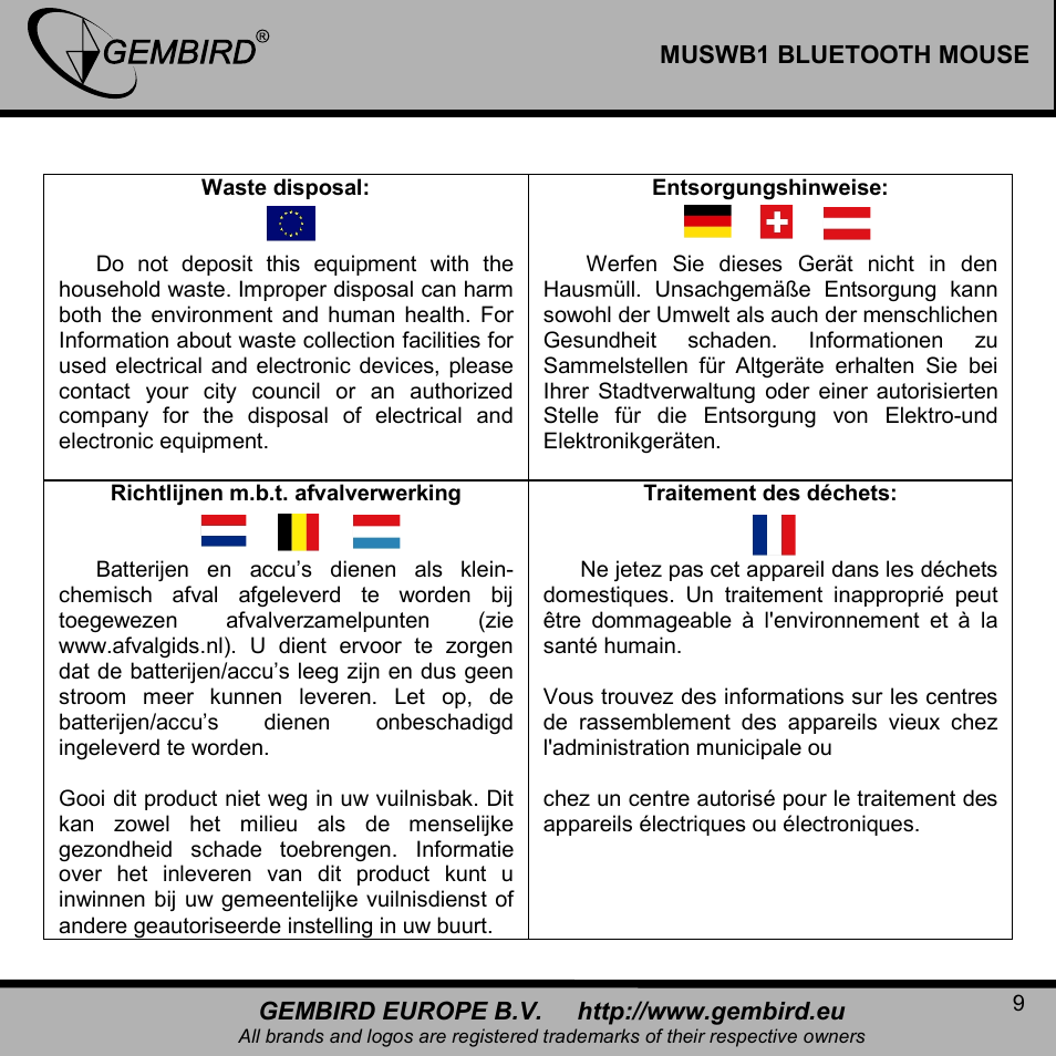 Gembird MUSWB2 User Manual | Page 9 / 12