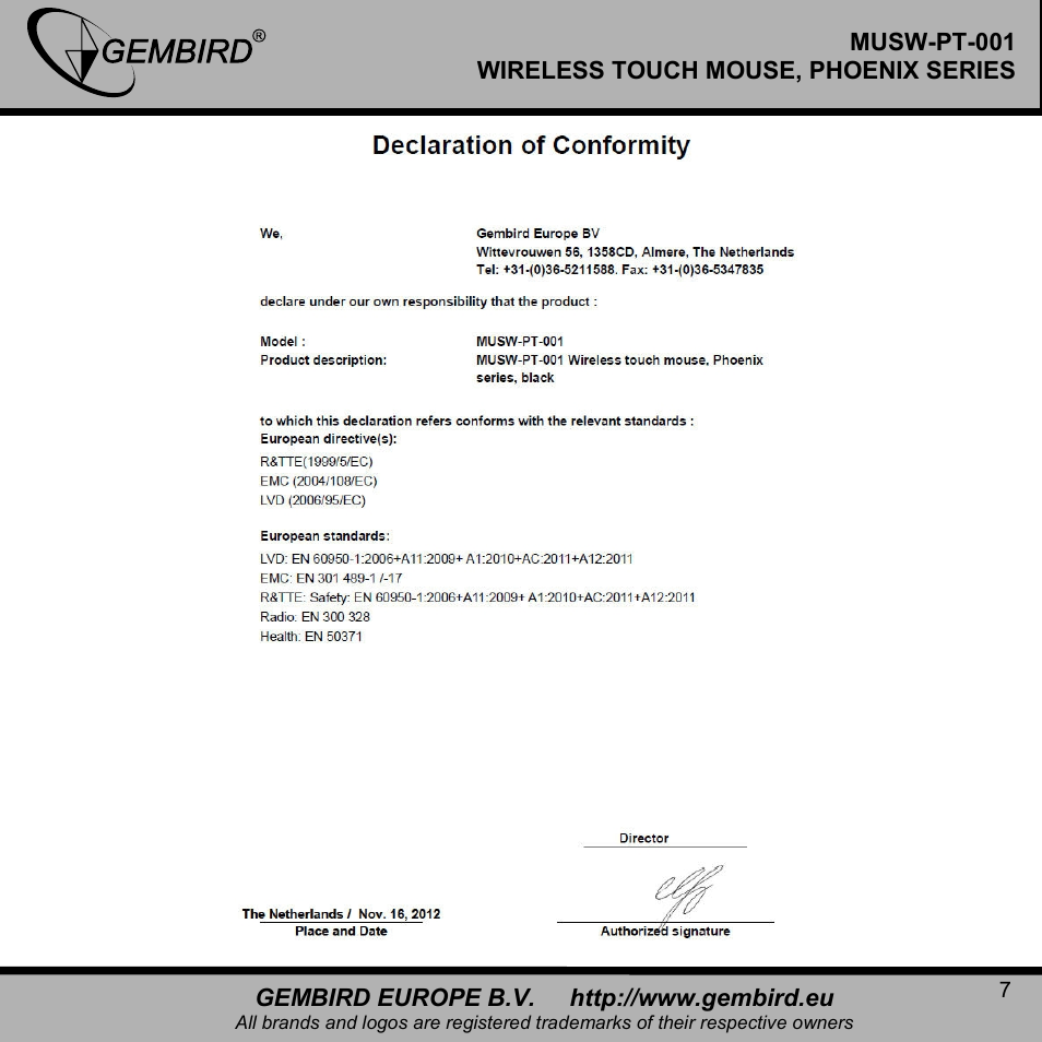 Gembird MUSW-PT-001 User Manual | Page 7 / 12