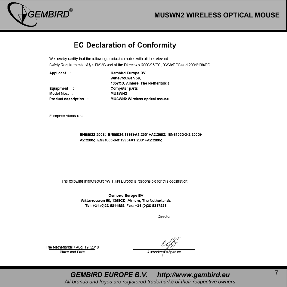 Gembird MUSWN2 User Manual | Page 7 / 11
