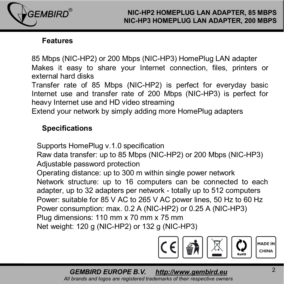 Gembird NIC-HP3 User Manual | Page 2 / 12