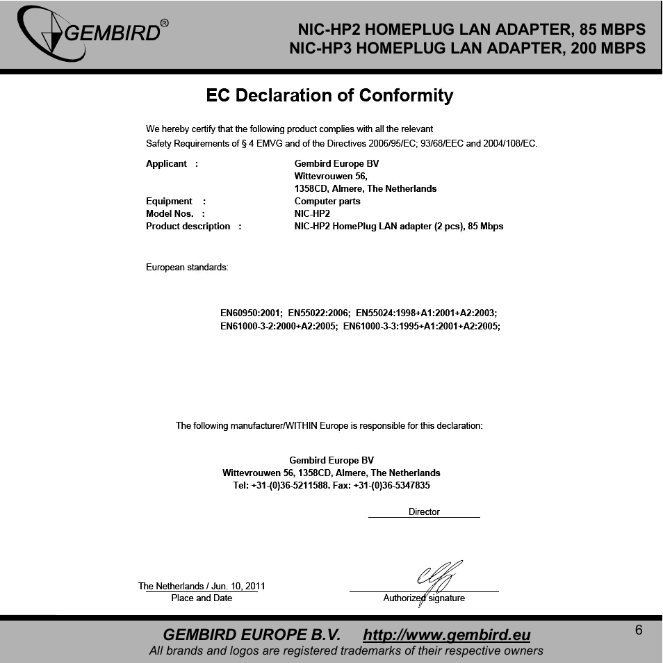 Gembird NIC-HP3 User Manual | Page 6 / 12