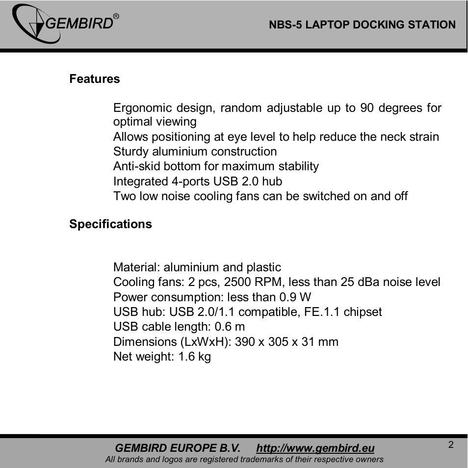 Gembird NBS-5 User Manual | Page 2 / 10