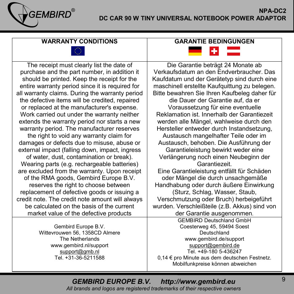 Gembird NPA-DC2 User Manual | Page 9 / 11