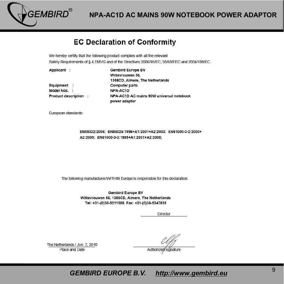 Gembird NPA-AC1D User Manual | Page 9 / 13