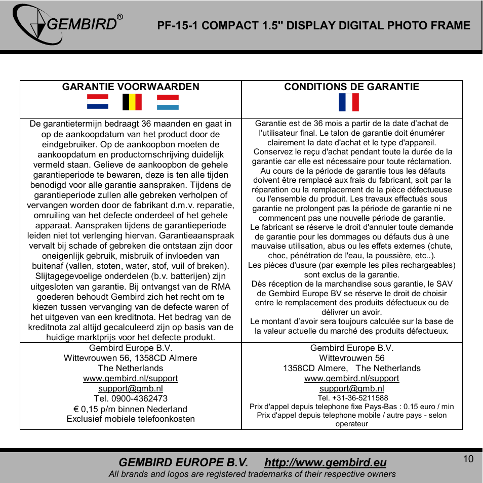 Gembird PF-15-1 User Manual | Page 10 / 11