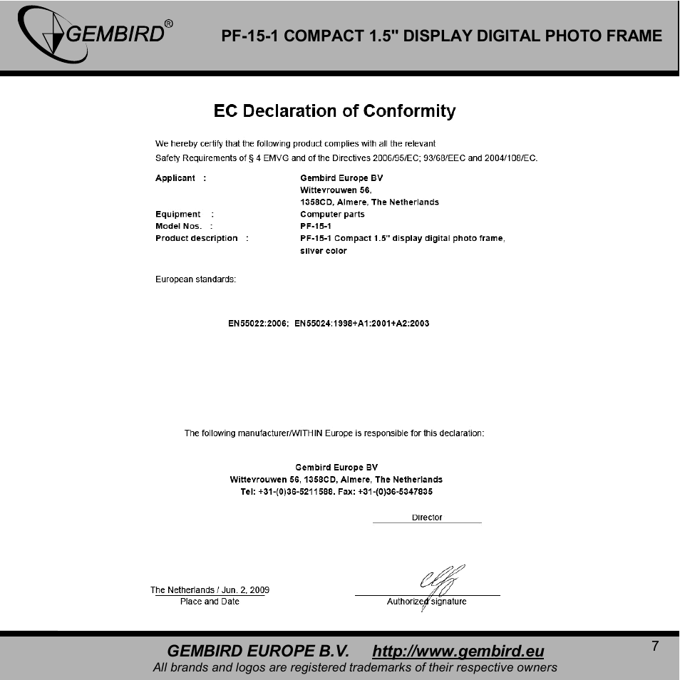 Gembird PF-15-1 User Manual | Page 7 / 11