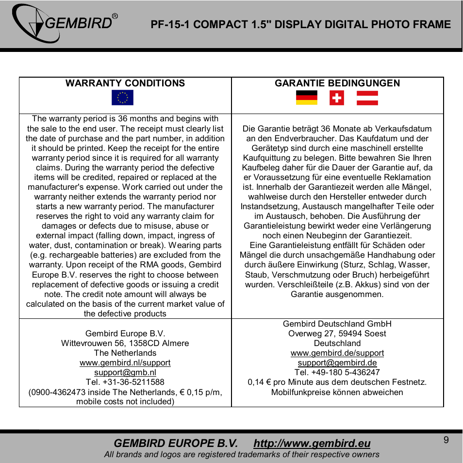 Gembird PF-15-1 User Manual | Page 9 / 11