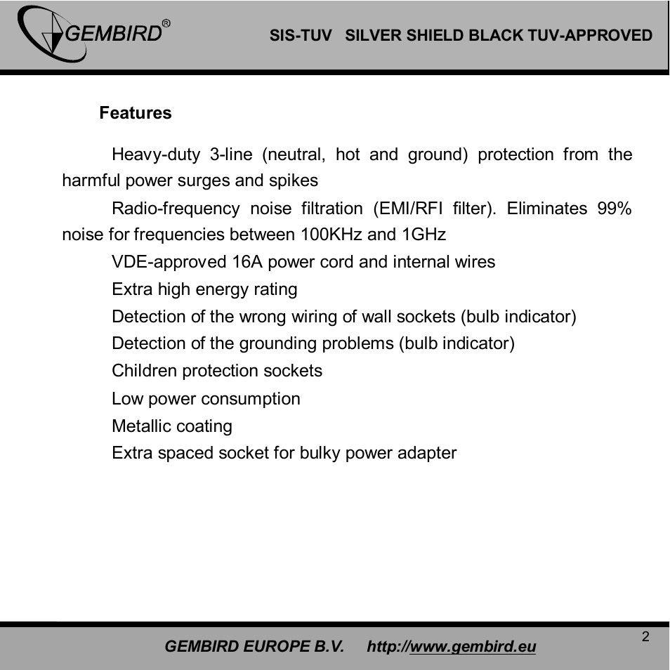 Gembird SIS-TUV User Manual | Page 2 / 10