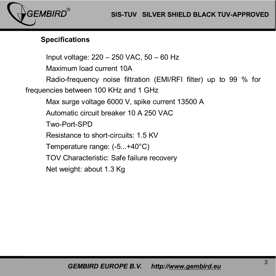 Gembird SIS-TUV User Manual | Page 3 / 10