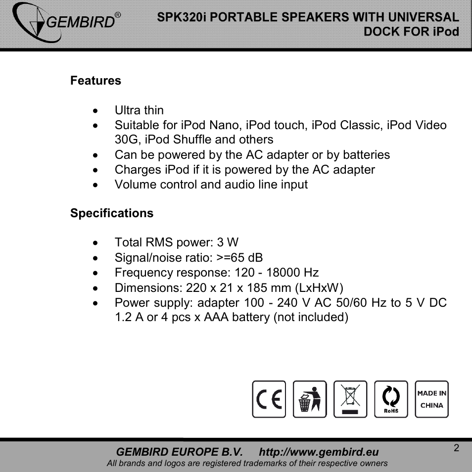 Gembird SPK320i User Manual | Page 2 / 11