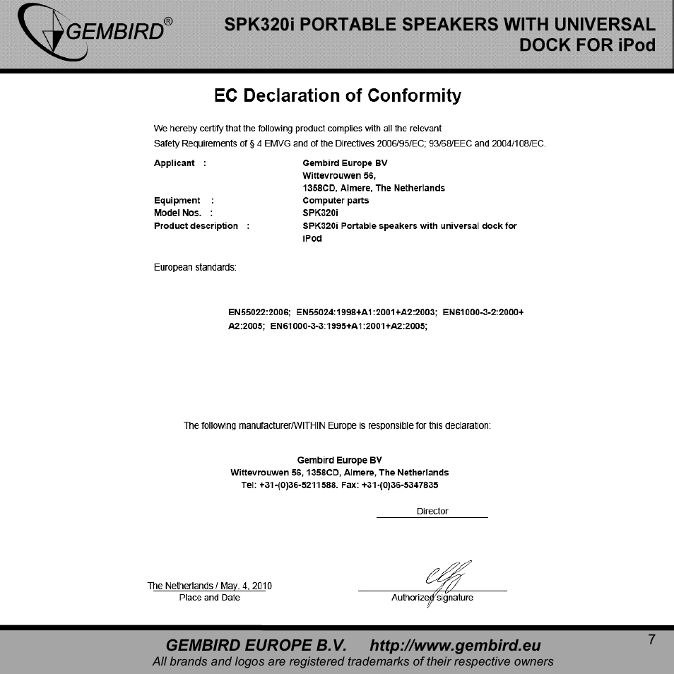 Gembird SPK320i User Manual | Page 7 / 11