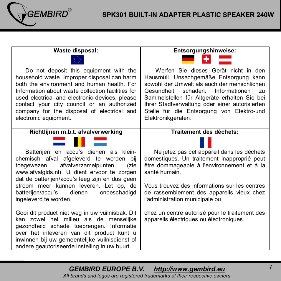 Gembird SPK301 User Manual | Page 7 / 10