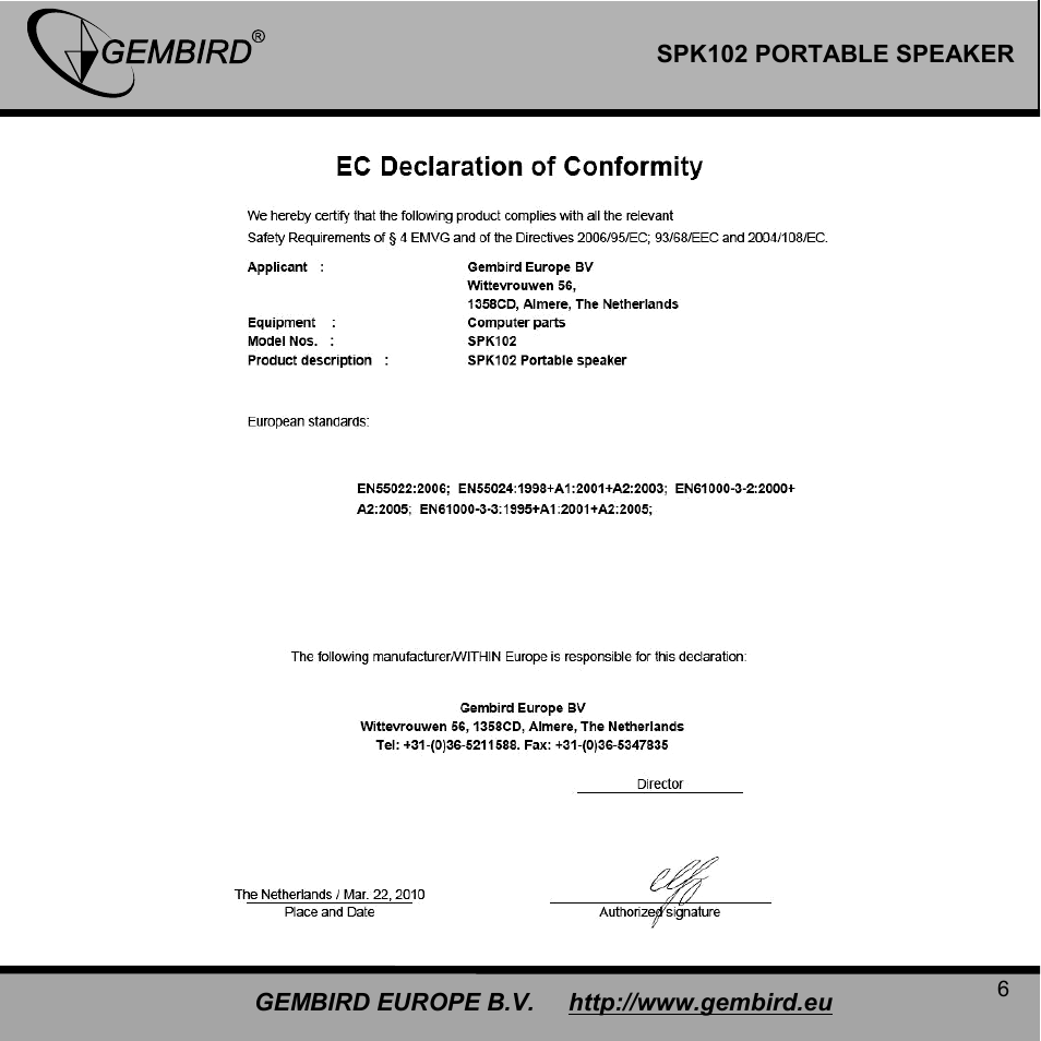 Gembird SPK102 User Manual | Page 6 / 9
