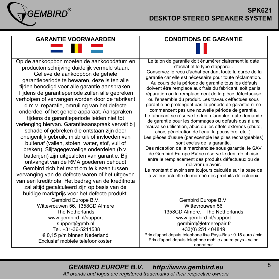 Spk621 desktop stereo speaker system | Gembird SPK621 User Manual | Page 8 / 9