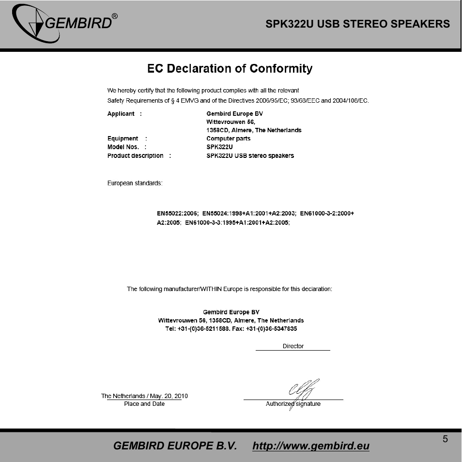 Gembird SPK322U User Manual | Page 5 / 8