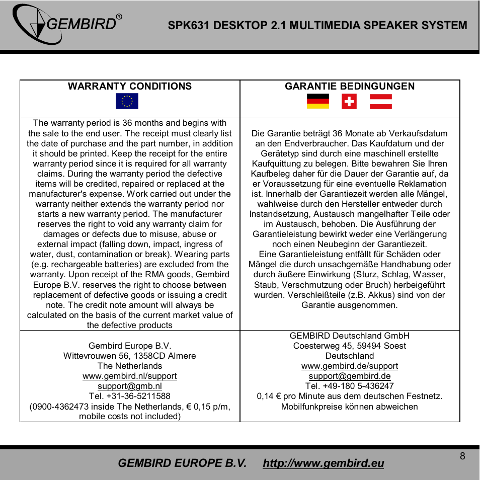 Gembird SPK631 User Manual | Page 8 / 10