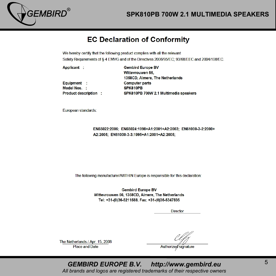 Gembird SPK810PB User Manual | Page 5 / 9