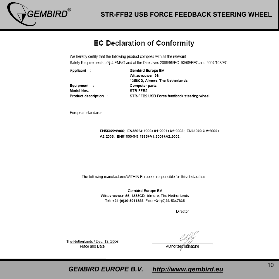 Gembird STR-FFB2 User Manual | Page 10 / 12