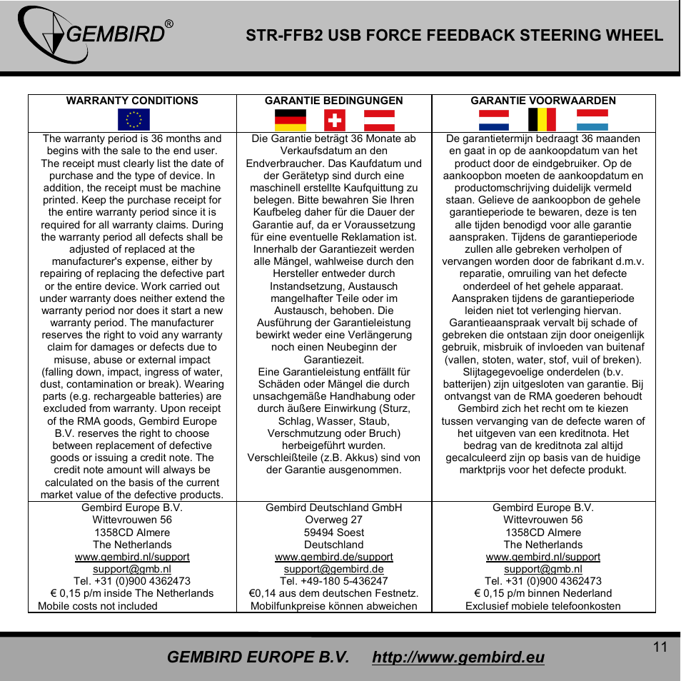 Gembird STR-FFB2 User Manual | Page 11 / 12