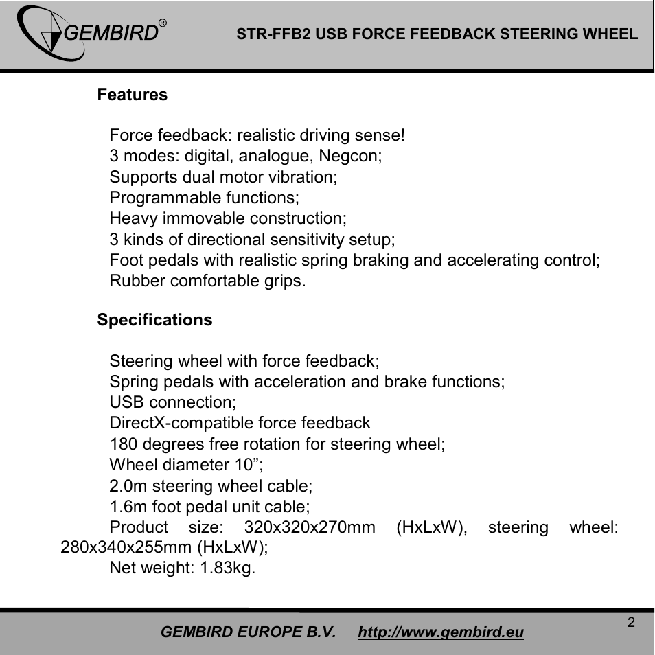 Gembird STR-FFB2 User Manual | Page 2 / 12