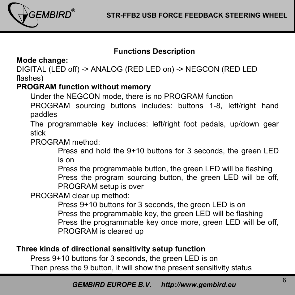 Gembird STR-FFB2 User Manual | Page 6 / 12