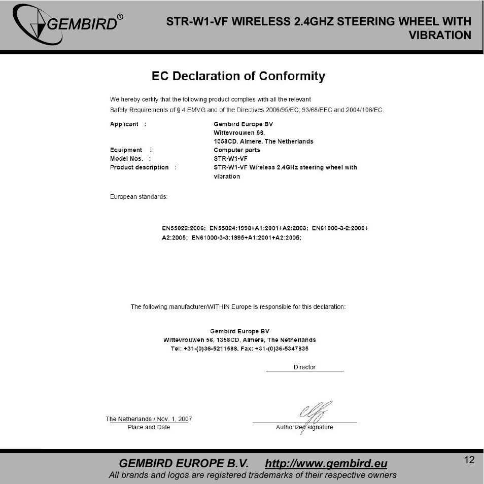 Gembird STR-W1-VF User Manual | Page 12 / 16