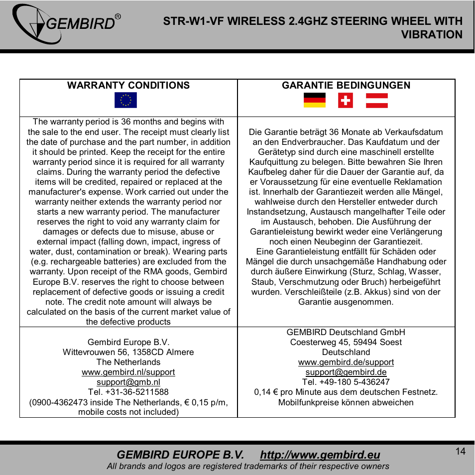 Gembird STR-W1-VF User Manual | Page 14 / 16