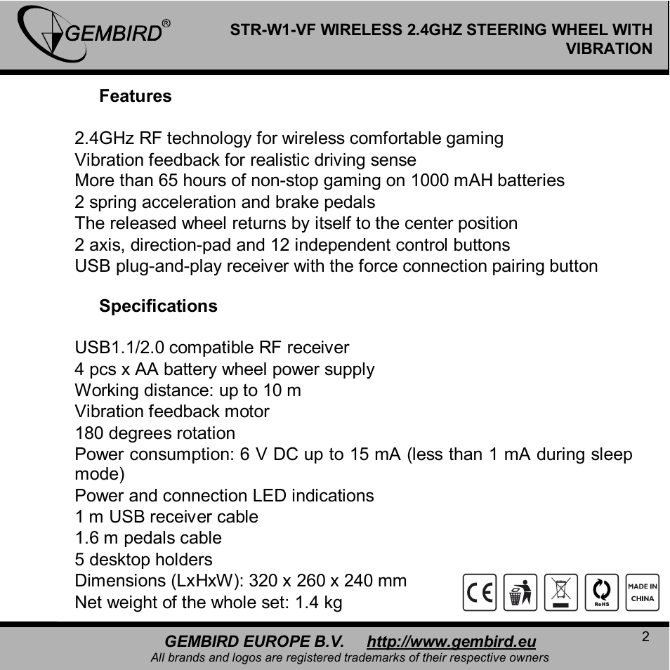 Gembird STR-W1-VF User Manual | Page 2 / 16