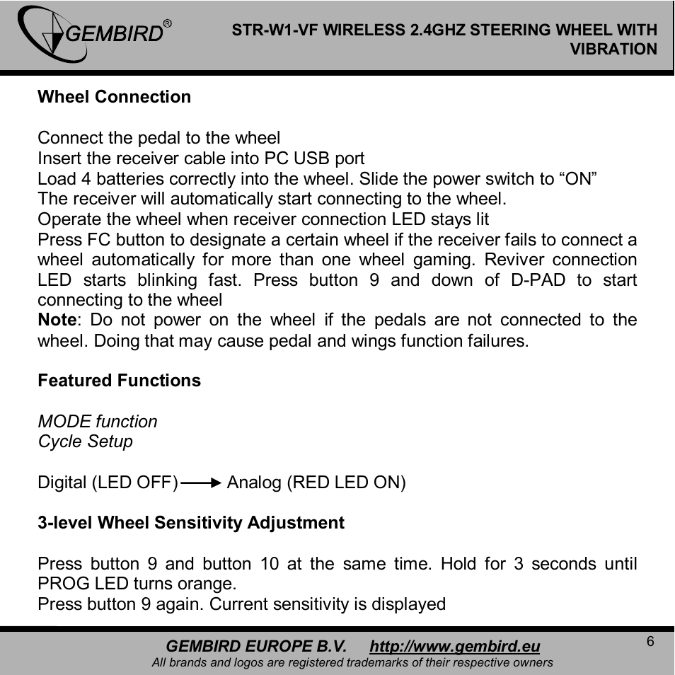 Gembird STR-W1-VF User Manual | Page 6 / 16