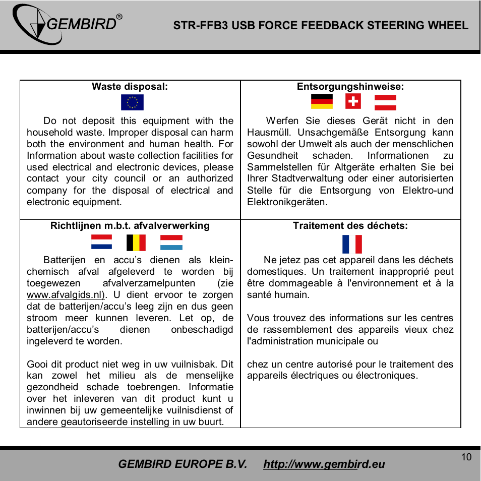 Gembird STR-FFB3 User Manual | Page 10 / 13