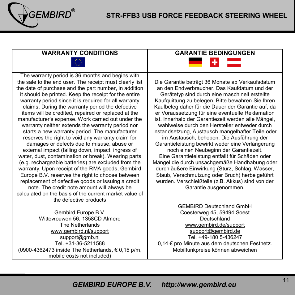Gembird STR-FFB3 User Manual | Page 11 / 13