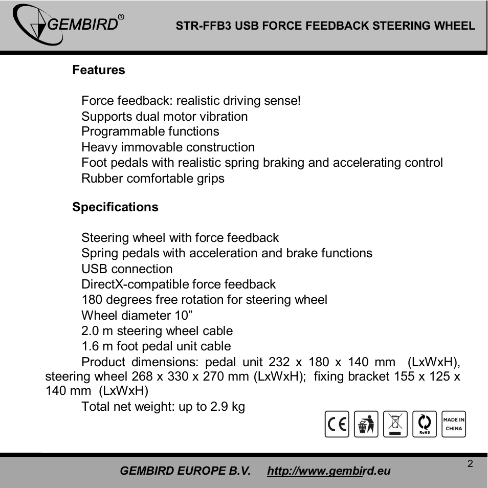 Gembird STR-FFB3 User Manual | Page 2 / 13