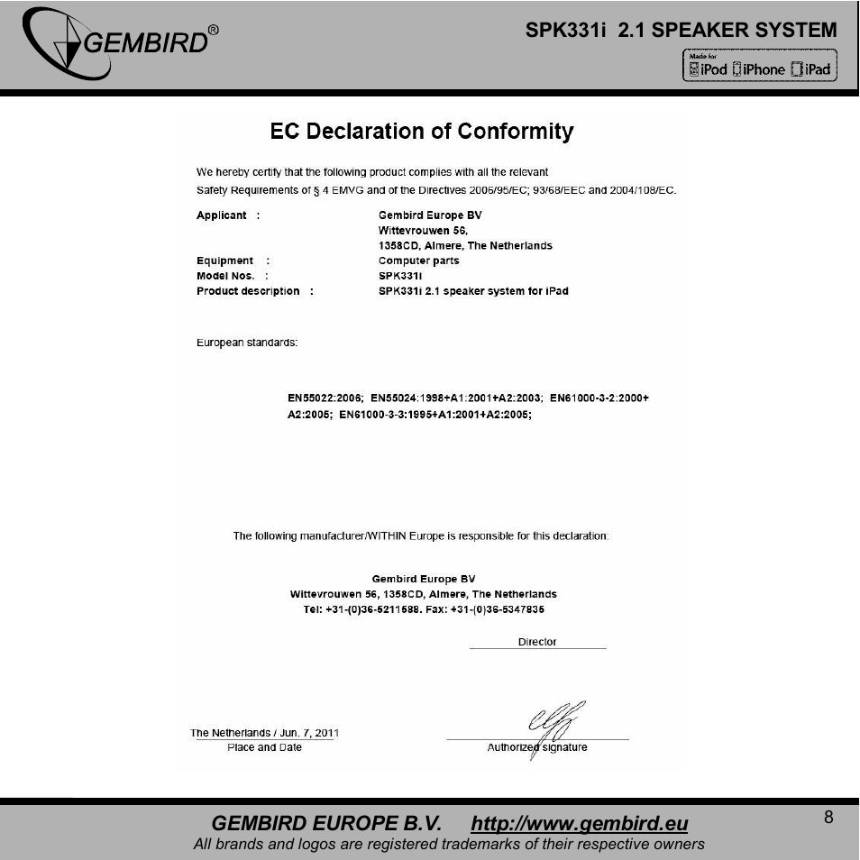 Gembird SPK331i User Manual | Page 8 / 12
