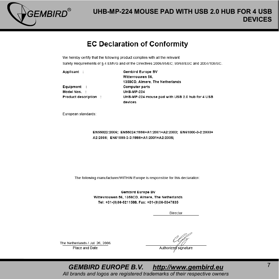 Gembird UHB-MP-224 User Manual | Page 7 / 11