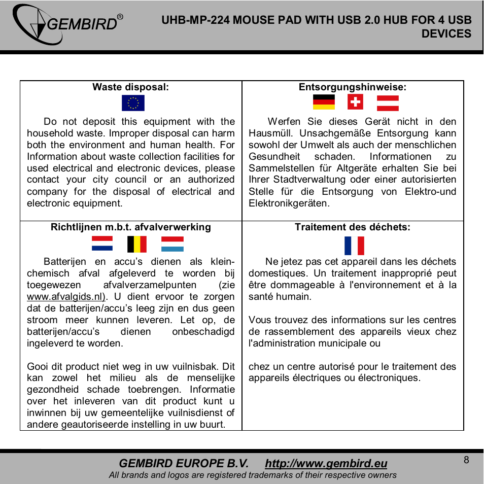 Gembird UHB-MP-224 User Manual | Page 8 / 11