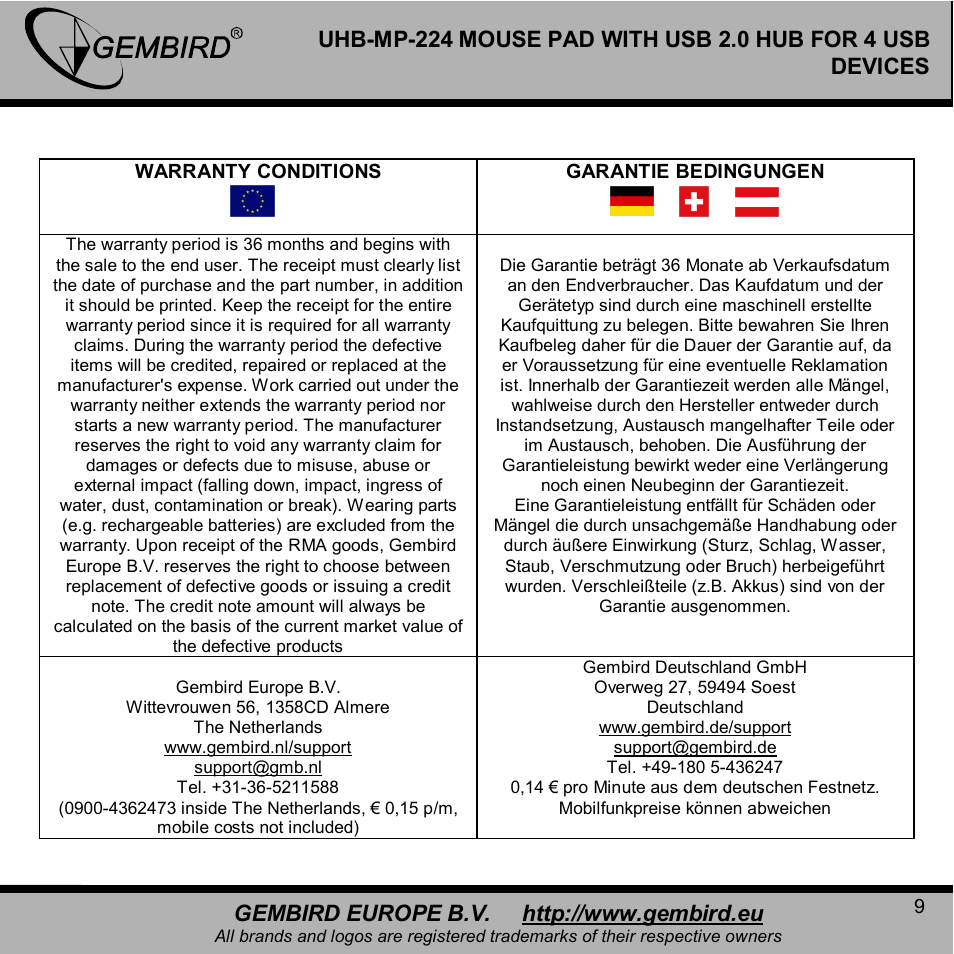 Gembird UHB-MP-224 User Manual | Page 9 / 11