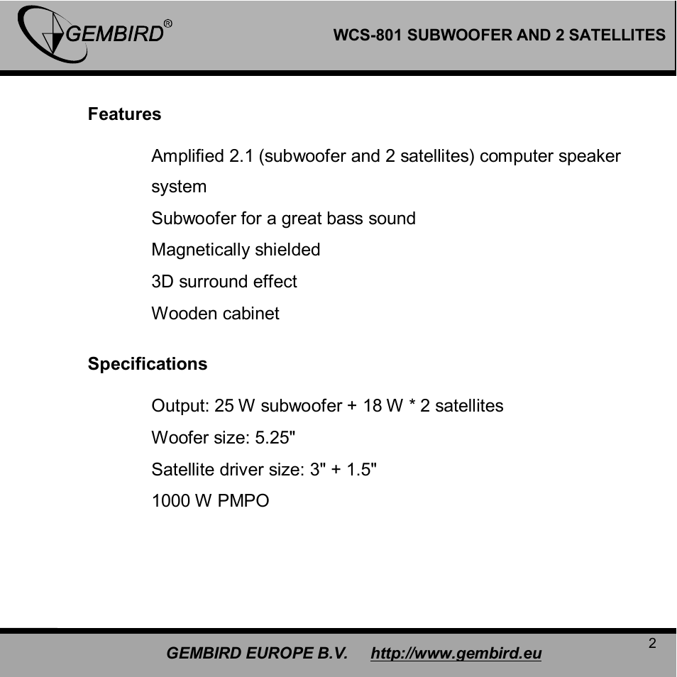 Gembird WCS-801 User Manual | Page 2 / 9