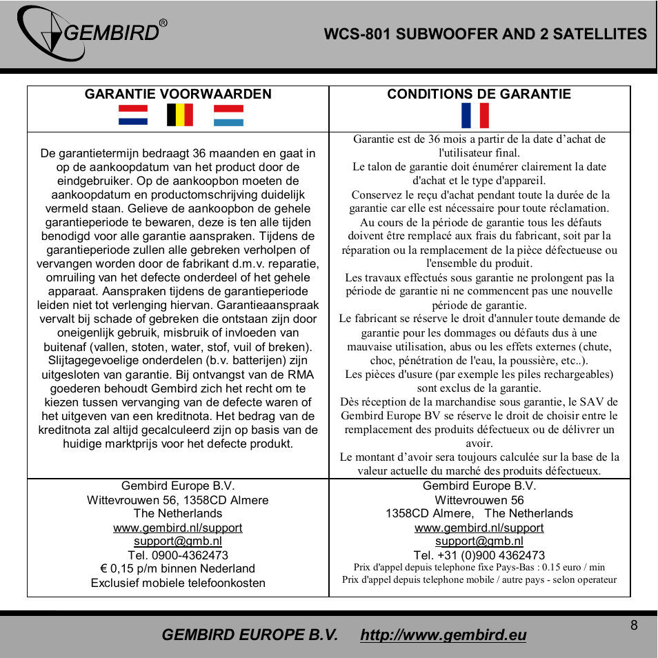 Gembird WCS-801 User Manual | Page 8 / 9