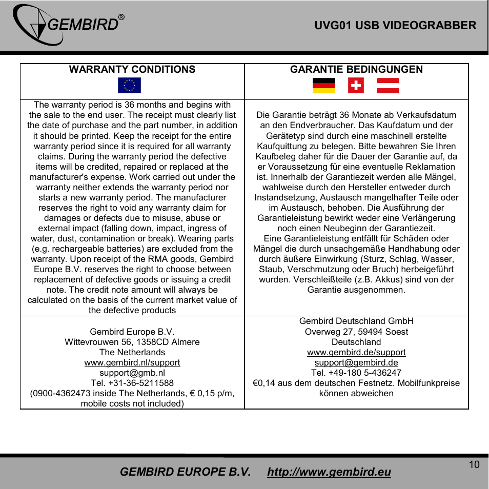 Gembird UVG01 User Manual | Page 10 / 12