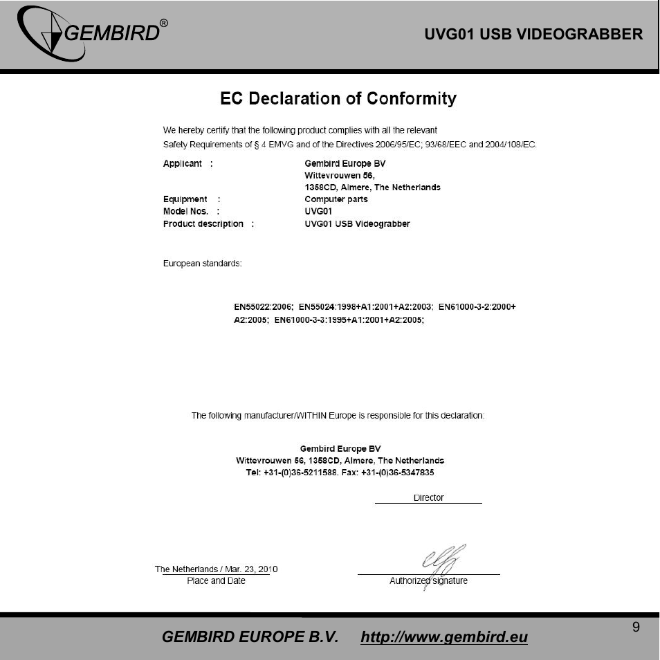 Gembird UVG01 User Manual | Page 9 / 12
